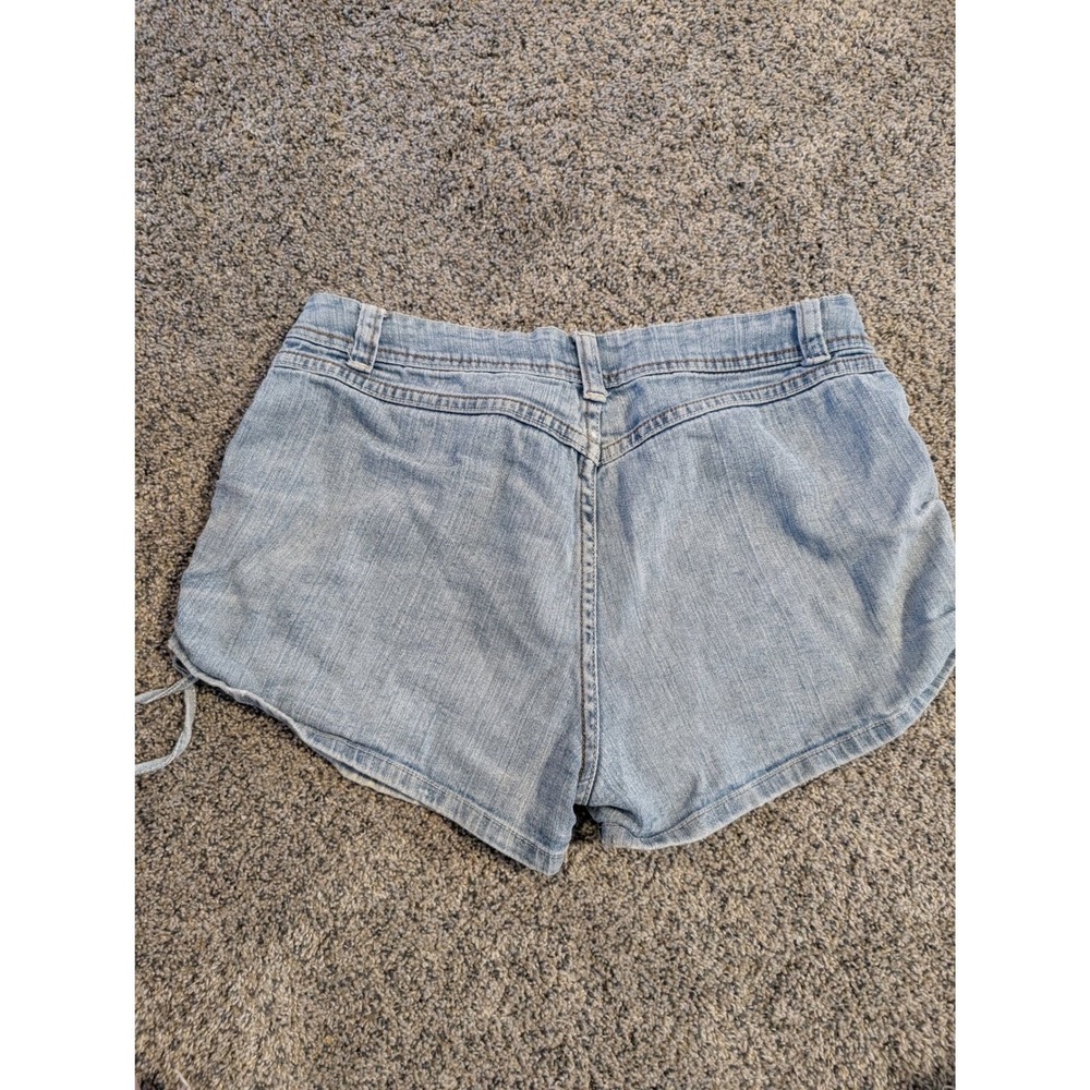 Y2K Zoey Beth Denim Shorts Womens Size L Light Wash Ruched Side Drawstring - Picture 4 of 4